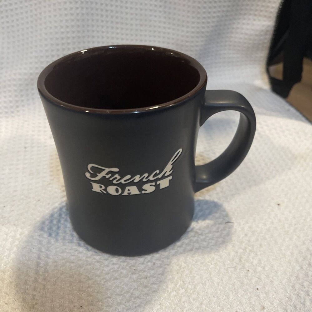 Starbucks 2011 "French Roast" Embossed Logo Mug Matte Black/Coffee Brown 16 oz.